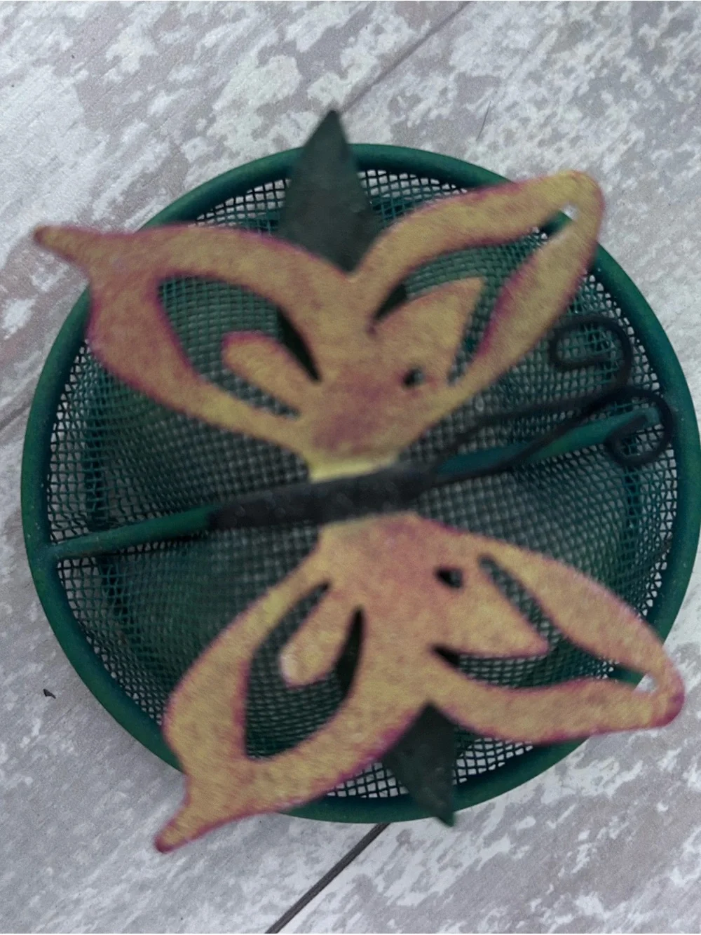 Vintage 4 Piece Green Wire Teapot Tea Light Holder with Butterfly Lid.